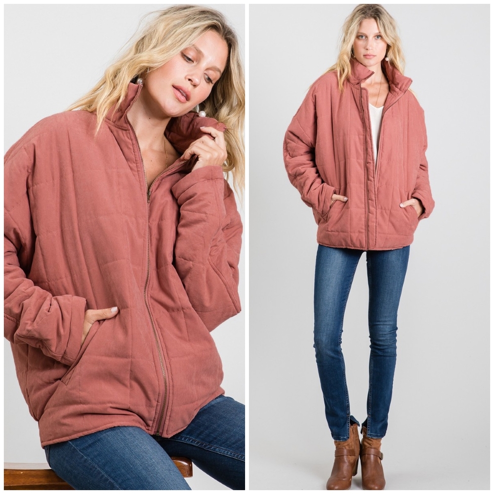 JODIFL Vintage Mauve Oversized Quilted Puffer Jacket